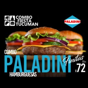 "Combo 72 hamburguesas Paladini Finitas 55g calidad italiana premium con panes y aderezos para eventos de 40-50 personas en Tucumán - San Miguel de Tucumán, Yerba Buena y Tafí Viejo"