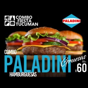 "Combo 60 hamburguesas Paladini Gruesas 80g calidad italiana con panes y aderezos para eventos de 35-45 personas en Tucumán - San Miguel de Tucumán, Yerba Buena y Tafí Viejo"