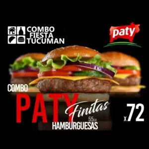 "Combo 72 hamburguesas Paty Finitas 55g línea premium con panes y aderezos para eventos de 40-50 personas en Tucumán - San Miguel de Tucumán, Yerba Buena y Tafí Viejo"