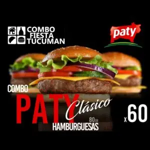"Combo 60 hamburguesas Paty Clásicas 83g línea original con panes y aderezos para eventos de 35-45 personas en Tucumán - San Miguel de Tucumán, Yerba Buena y Tafí Viejo"